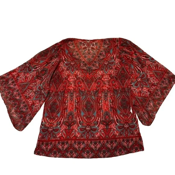 Belle by Kim Gravel Size XXS Paisley Print Bell Sleeve Blouse Top Side Slit NEW - Picture 7 of 15